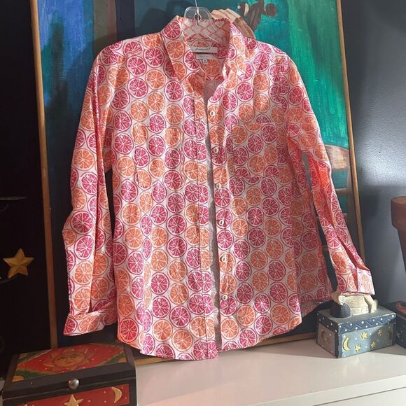 Foxcroft Pink and Orange Citrus Print Blouse 6P - Picture 14 of 14